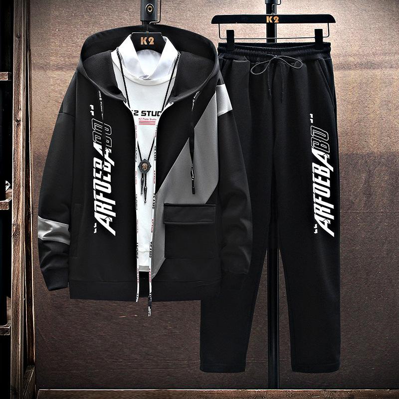 Frühling und Herbst Herrenmode Bedruckte Kapuzenjacke Freizeithose Zweiteiliges Set XXXL