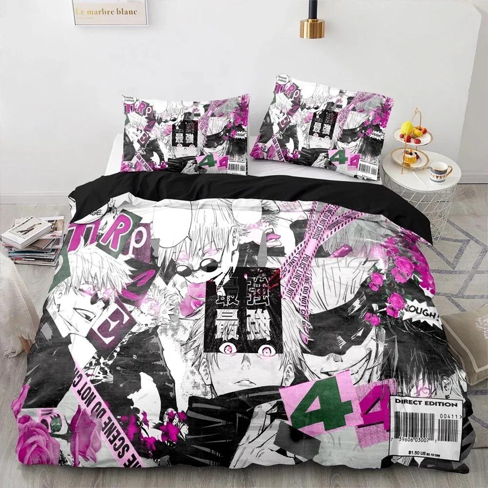 Anime Jujutsu Kaisen Satoru Gojo Bettwäsche-Set für Jungen und Mädchen, Twin Queen Size, Bettbezug, Kissenbezug, Bett, Kinder, Erwachsene, Heimtextilien EU Single 135x200cm