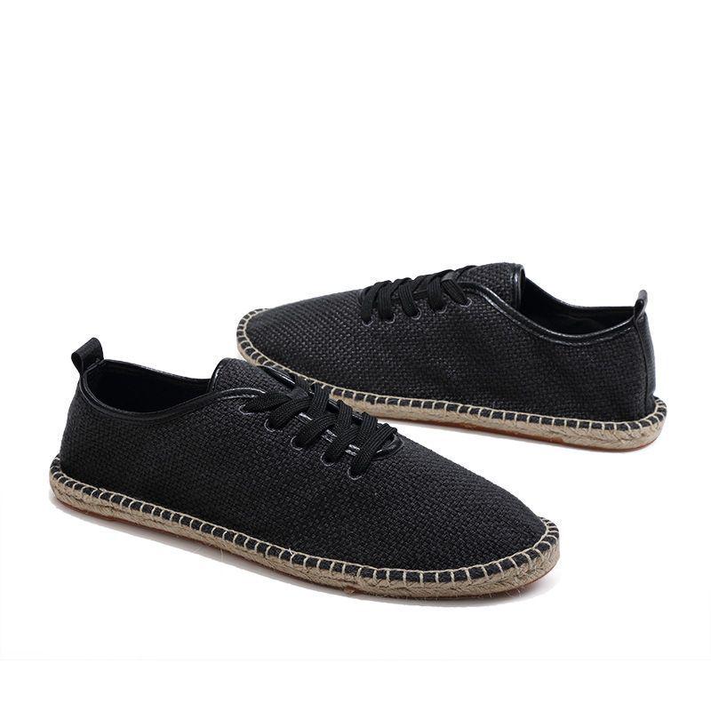 Herrenschuhe Atmungsaktive Fischerschuhe Stroh Flache Leinen Canvas Schuhe Herren Atmungsaktive Casual Kleine Weiße Schuhe 41 schwarz