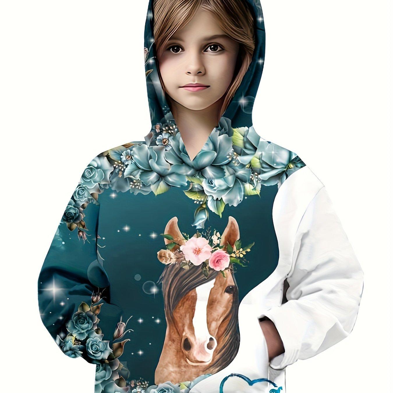 Kinderkleidung Mädchen Hoodies Langarm 3D Niedlichen Pferd Druck Kinder Frühling Herbst Kleidung Beiläufige Stilvolle Mädchen Kleidung Outdoor Tops 120