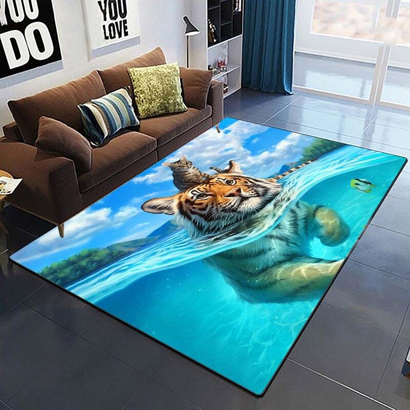 Art Domineering Tiger 3D-Druck Teppiche für Wohnzimmer Schlafzimmer Dekor Teppich Weicher Flanell Home Nachttisch Bodenmatte Spielbereich Teppiche 80cm by 120cm