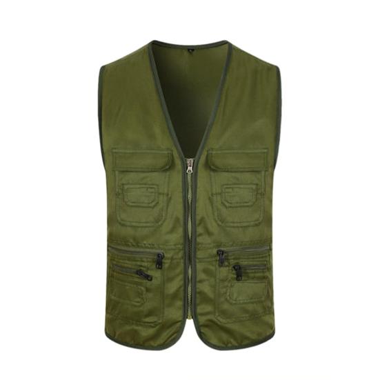 Arbeitsweste mit mehreren Taschen, einfarbig, lässig, ärmellos, mit Reißverschluss, Arbeitskleidung, V-Ausschnitt, Übergröße, Freiwilligenweste zum Angeln 3XL armee grüne