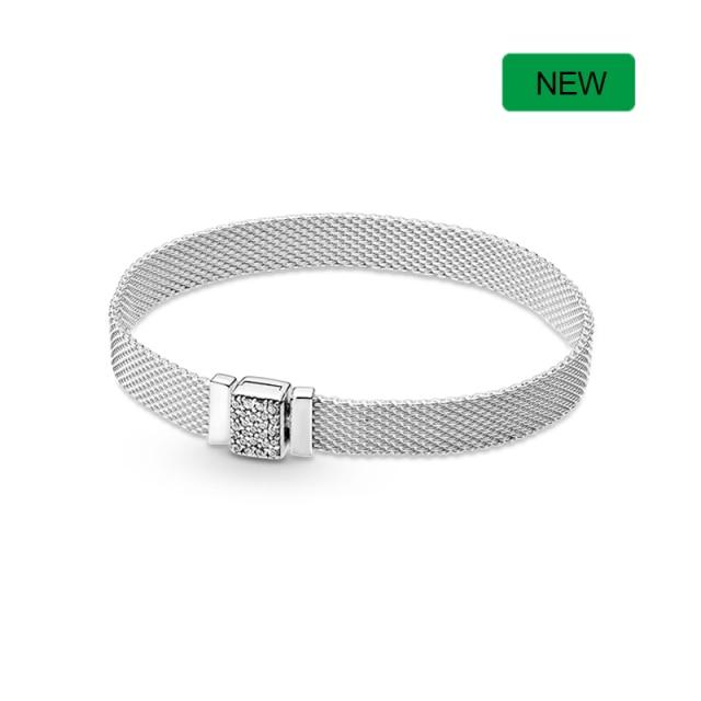 Neue S925 Sterling Silber Farbe Armband Diy Charms Armband Fit Original Frauen Reflexions Bead Armband Luxus Schmuck Geschenke 19cm white