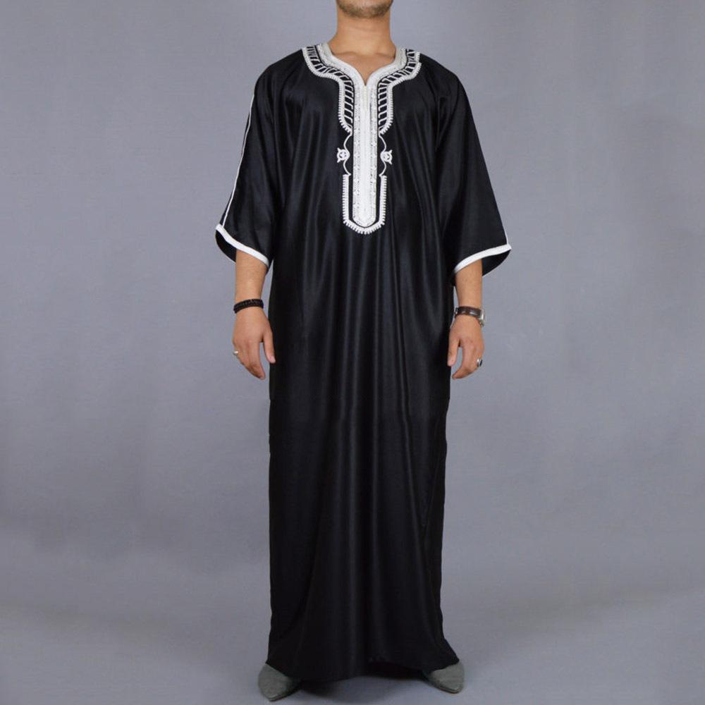 Muslimischen Mode Abayas Männer Patchwork Stickerei Lange Robe Saudi Arabischen Kaftan Männlichen Jubba Thobe Islamischen Marokkanischen Abaya M schwarz