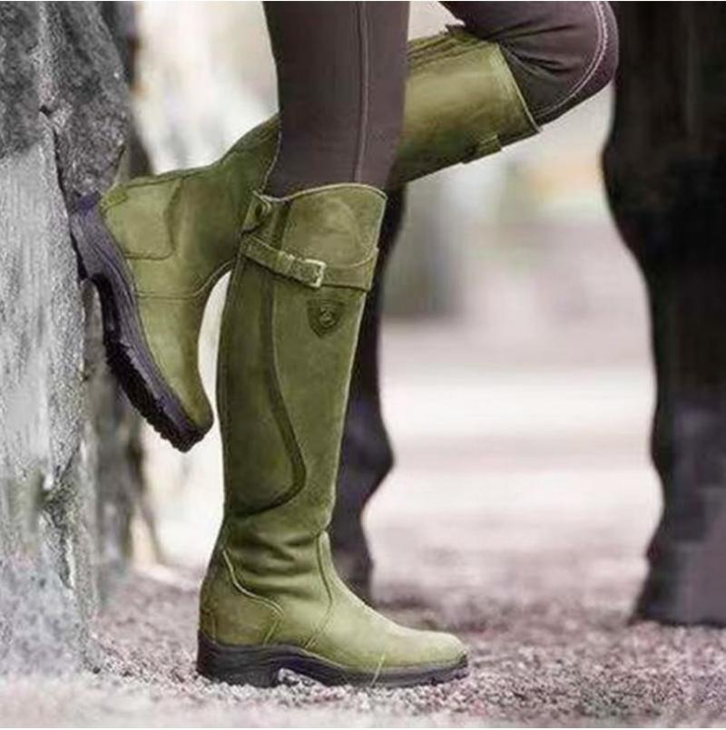 Stiefel Damen Kniehohe Absätze Lange Wildleder Kniehohe Quadratische Oberschenkel Hohe Übergrößen Damen Lederstiefel Reitstiefel Motorradstiefel 38 grün