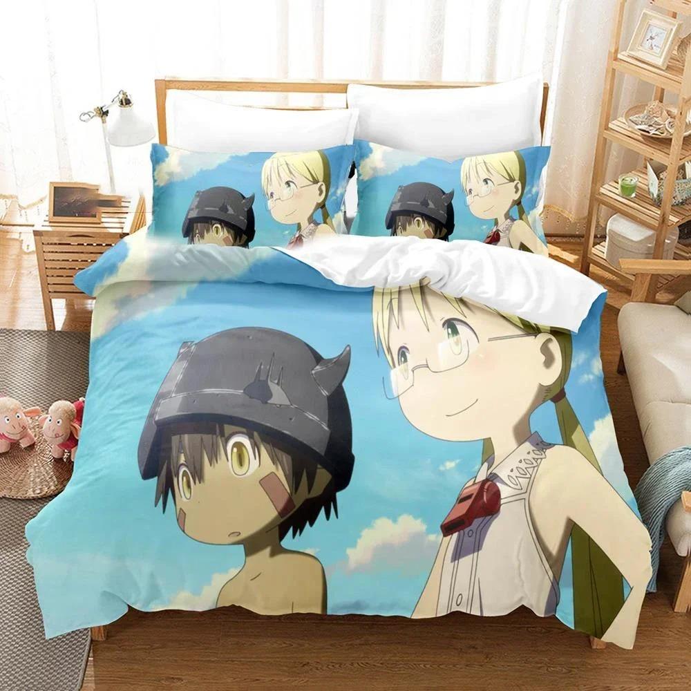 3D-gedrucktes Made in Abyss-Bettwäscheset mit Kissenbezug und Anime-Motiv, Bettbezug für Doppelbett, Einzelbett, Queensize-Bett, Kingsize-Bett, Bettbezug für Erwachsene und Kinder 70x133cm 2pcs