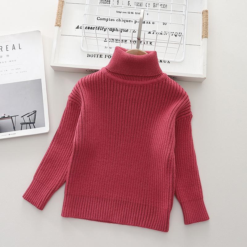 Kinder Casual Weiche Baumwolle Pullover Rollkragen Dünne Pullover für Mädchen Stricken Pullover Elastische Jumper Herbst Winter 90 rot