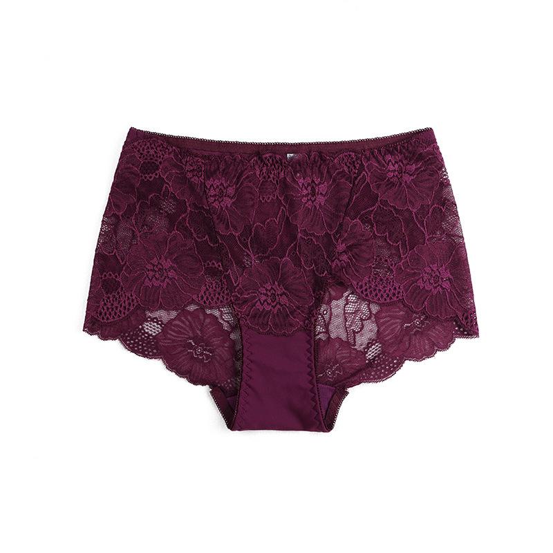 Damen Sexy Spitze Slips Blumen Stickerei Unterwäsche Mittelhoch Taille Po Lift Nahtlose Slips Übergröße Elastizität Slip M violett