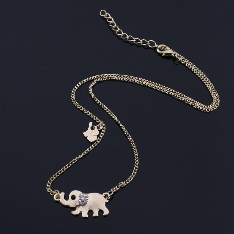 Niedliche Elefantenfamilie Spaziergang Design Mode Frauen Charmante Kristall Kette Halskette Chocker Halskette gold