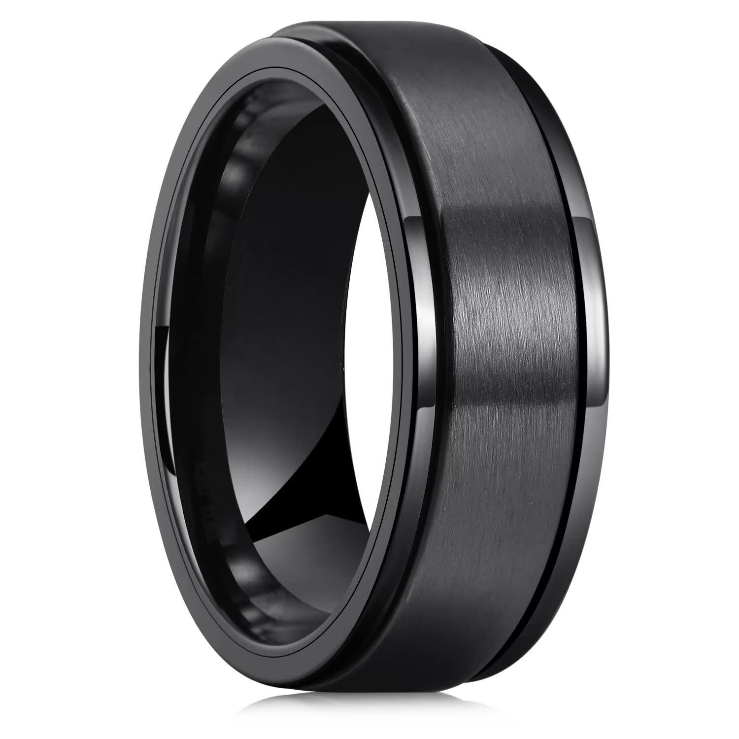 Edelstahl Angst Fidget Spinner Ringe für Herren Cool Punk Spinning Drehringe für Herren Anti-Stress Ehering Schmuck 12 black