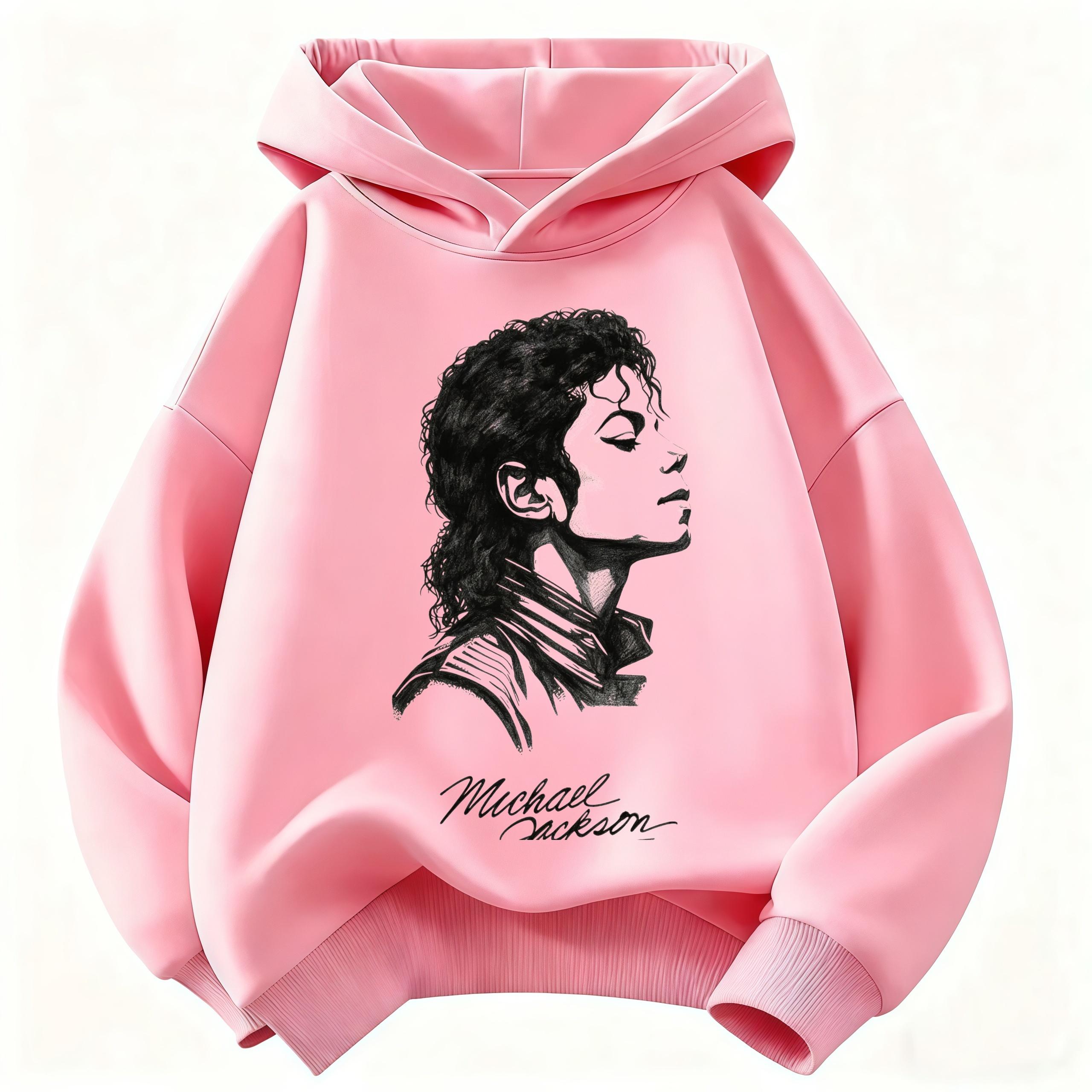 Neues Kinder Kapuzenpullover Michael Jackson Retro Buchstaben Figur Druck Pullover Kinder Jungen Mädchen Freizeit Vintage Mode Hoodie 120 pink