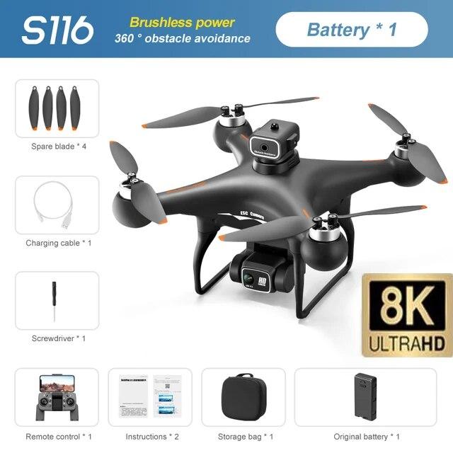 Neue S116 MAX Drohne WIFI FPV ESC HD Kamera 360° Hindernisvermeidung Bürstenloser Motor Fernbedienung Quadcopter Spielzeug Geschenk für Kinder 3 battery schwarz