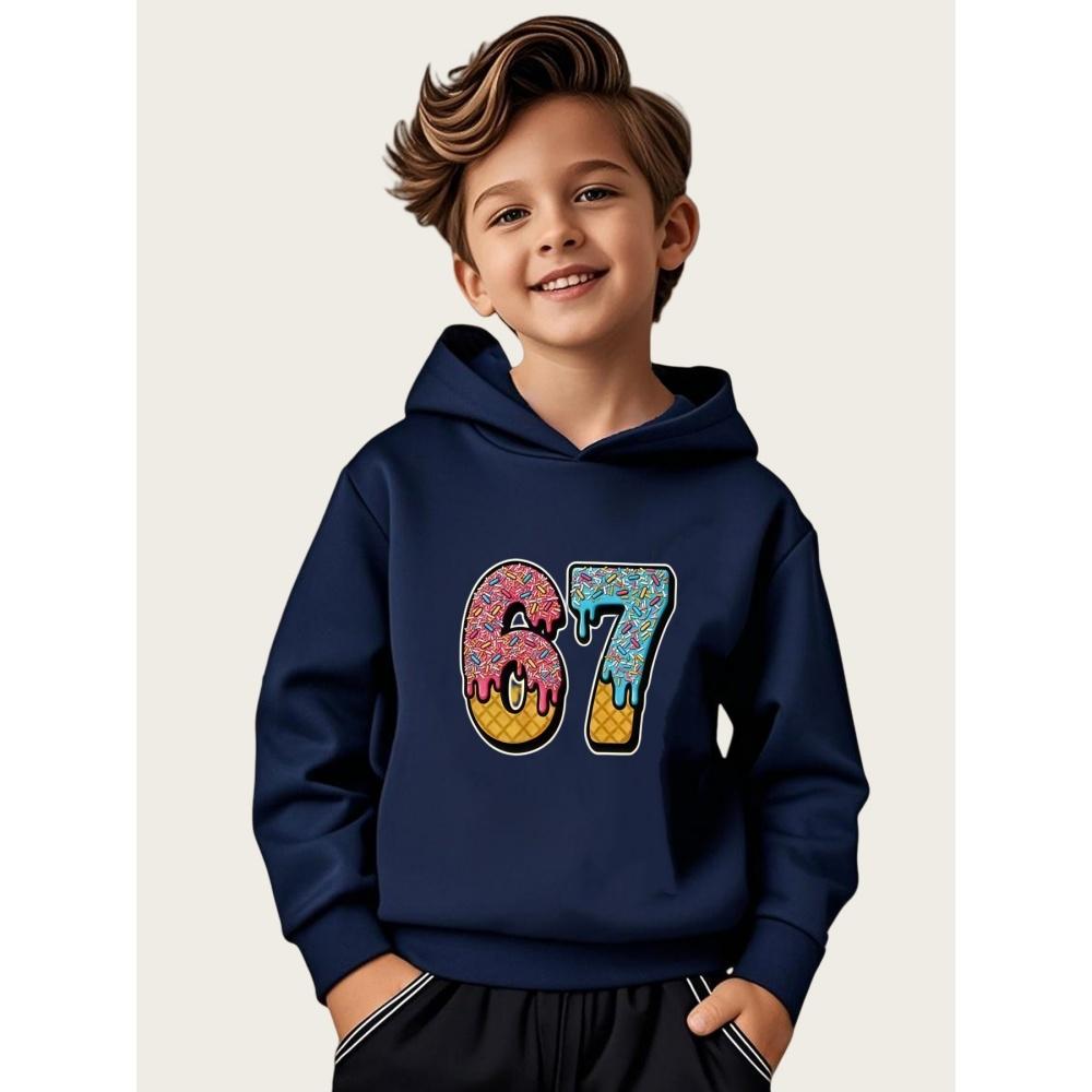 Meme 67 Muster Kapuzenpullover für Jungen Lässig Rundhals Kurzärmeliger Kapuzenpullover Bequem Trendig Street Langarm Kinderbekleidung 120