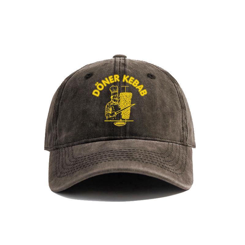 Döner Kebab Hut Für Männer Frauen Verstellbar Used Look Hüte Klassische Döner Kebab Gewaschene Baseballkappe black