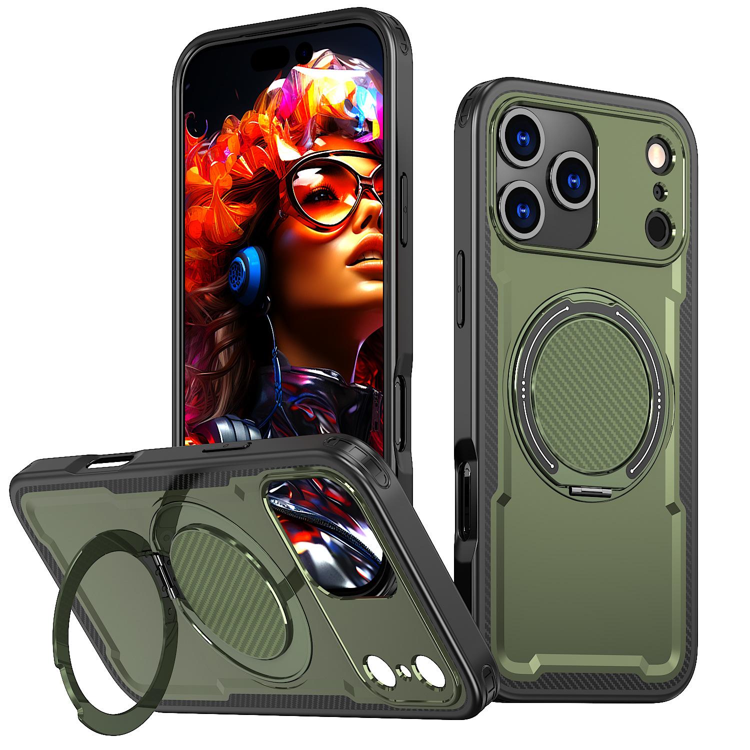 Für iPhone 17 Pro Max Magnetische Handyhülle 360° drehbarer Dämpferständer für Apple 16e Schutzhülle For iPhone 12 Pro Max / 13 Pro Max