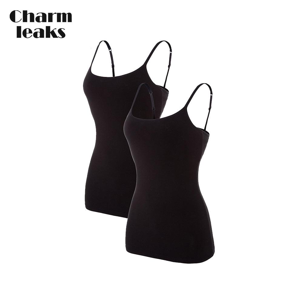 Charmleaks Damen-Unterhemd aus Baumwolle, Damenunterwäsche, Nachtwäsche, Unterwäsche, Hebe-BH, solides Basic-Tanktop, 2er-Pack S schwarz