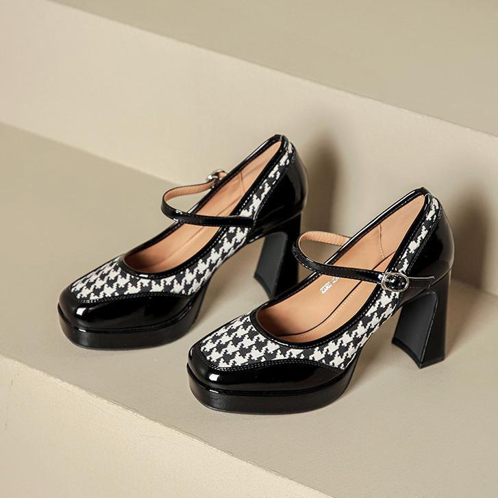 Damen Mary-Janes-Pumps mit Blockabsatz und Plateau, mit Schnalle, Riemchen und quadratischer Zehenpartie, elegante Schuhe für Damen, Mary-Janes-Pumps mit klobigem Absatz, geschlossene Zehenpartie 40 schwarz