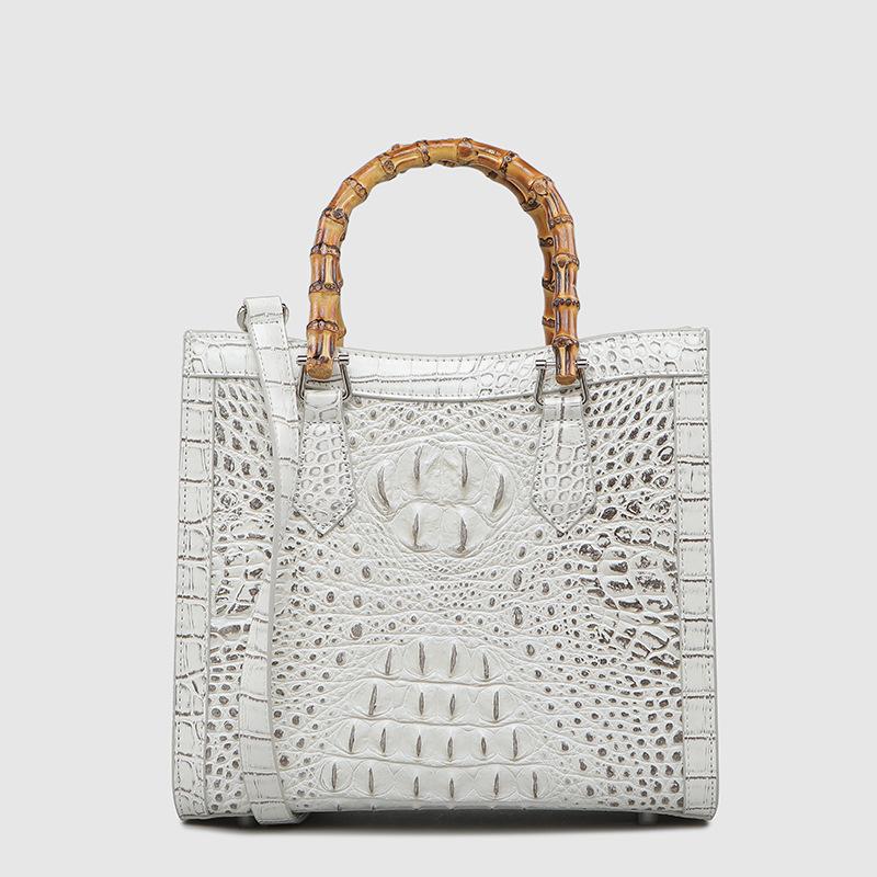 Krokodilmuster Leder Damen Handtaschen Bambusgriff Tasche Luxus Mode Dame Quadratische Schulter Umhängetaschen Mutter Trend 2024 Neu weiß