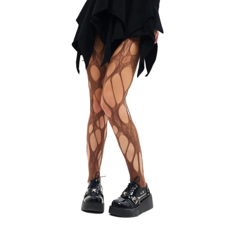 Damen Punk Strumpfhose Sexy Strumpfhose Atmungsaktive Strumpfware Mädchen Strumpfhose Oberschenkelhoch Body Strumpf Lange Netzsocken Weißes Legging brown