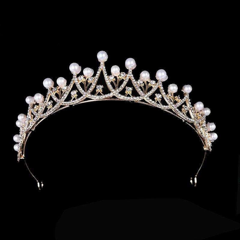 Koreanische Braut Imitationsperlen Krone Hochzeit Tiara Hochzeitskleid Accessoires Gold und Silber Stirnband Stil Krone Haaraccessoires gray