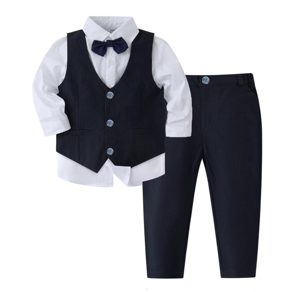 Jungen Gentleman Outfits Geburtstagskostüm Kinder Frühling Herbst Boutique Kleidung Set Solide Weste Anzug Kinder Baumwolle Formelle Kleidung 120cm schwarz