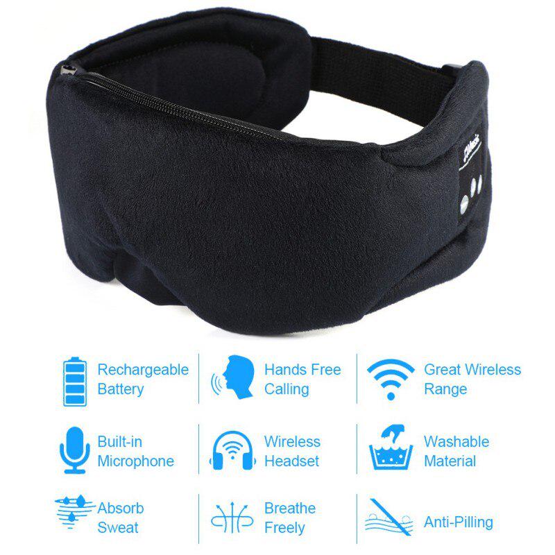 Neueste drahtlose Bluetooth 5.0-Augenmaske, schlafendes Stirnband mit Mikrofon, Freisprech-Kopfhörer, waschbare Musik-Kopfhörer, Augenmasken schwarz