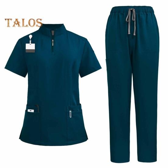 2-teiliges Krankenschwester-Uniform-Set für Krankenschwester, Arzt, Krankenhauspersonal, Jogginganzug mit Oberteil und Hose mit mehreren Taschen, dehnbare, bequeme Arbeitskleidung für medizinische Zwecke M dunkelgrüne
