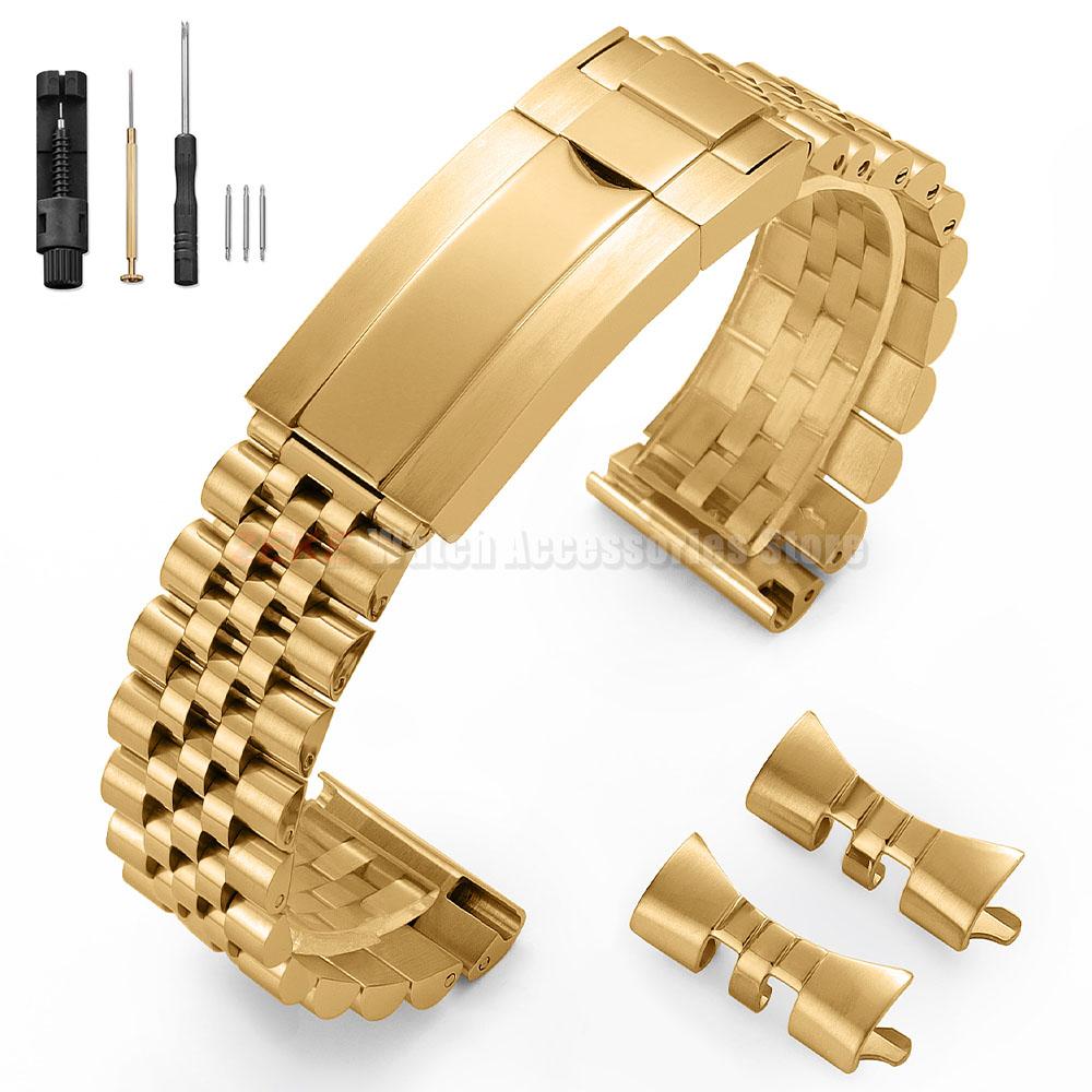 Luxuriöses massives Edelstahl-Uhrenarmband für Rolex DAYTONA GMT SUBMARINER Yacht-Master für Jubilee gebogenes Armband 20mm 22mm 21m 20mm gold