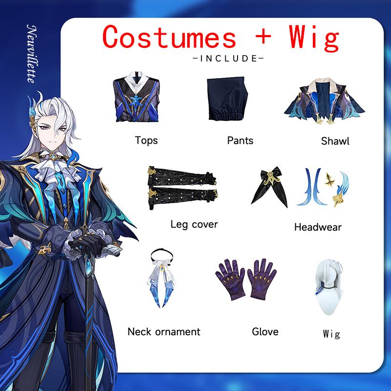 Ysir Genshin Impact Neuvillette Cos Kostüm Fengdan Wasserdrachenkönig Cosplay Anime Kostüm XL blau/grau