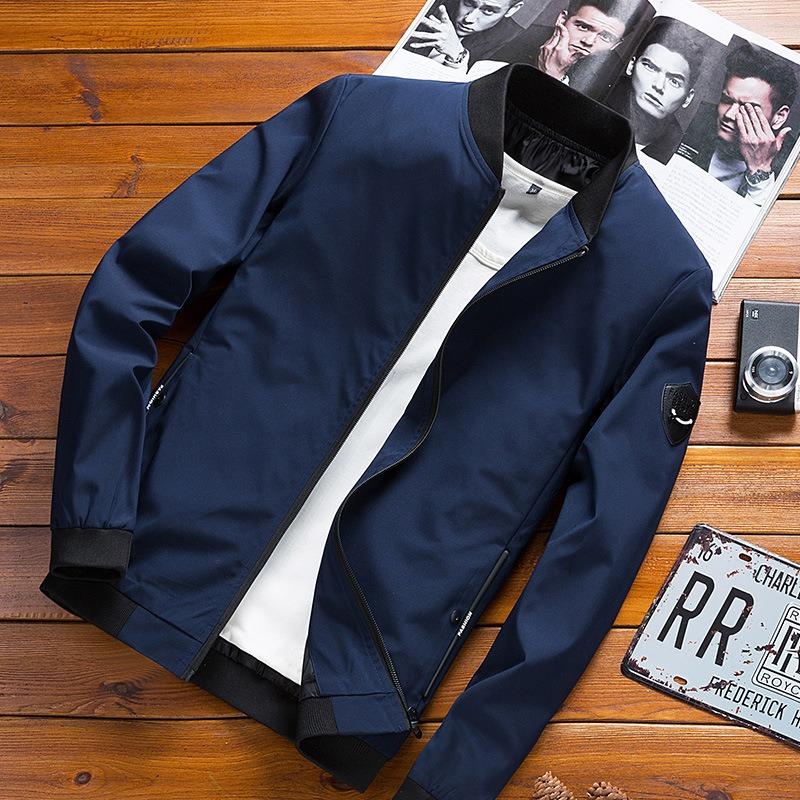Frühling und Herbst Herren Jacke Mantel einfache solide Baseball Hals Reißverschluss Windbreaker Mantel Fahrradmantel 6XL dunkelblaue