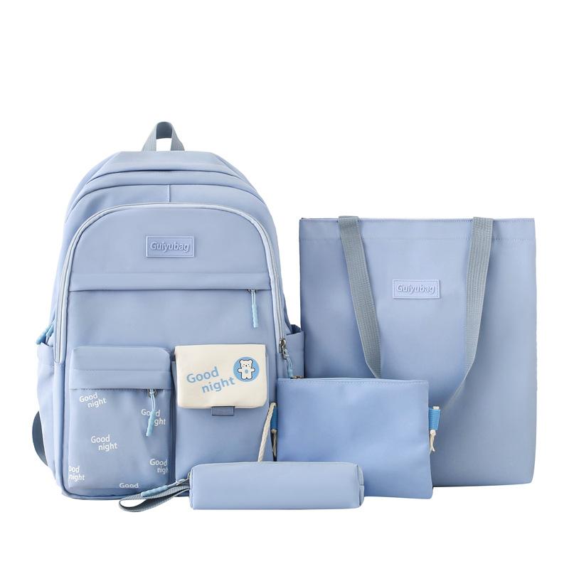 Schultasche für Grund- und Sekundarschüler, Nachhilfetasche, vierteilig, koreanische Version, klein, frisch, Rucksack mit großem Fassungsvermögen, Schultasche für Schüler