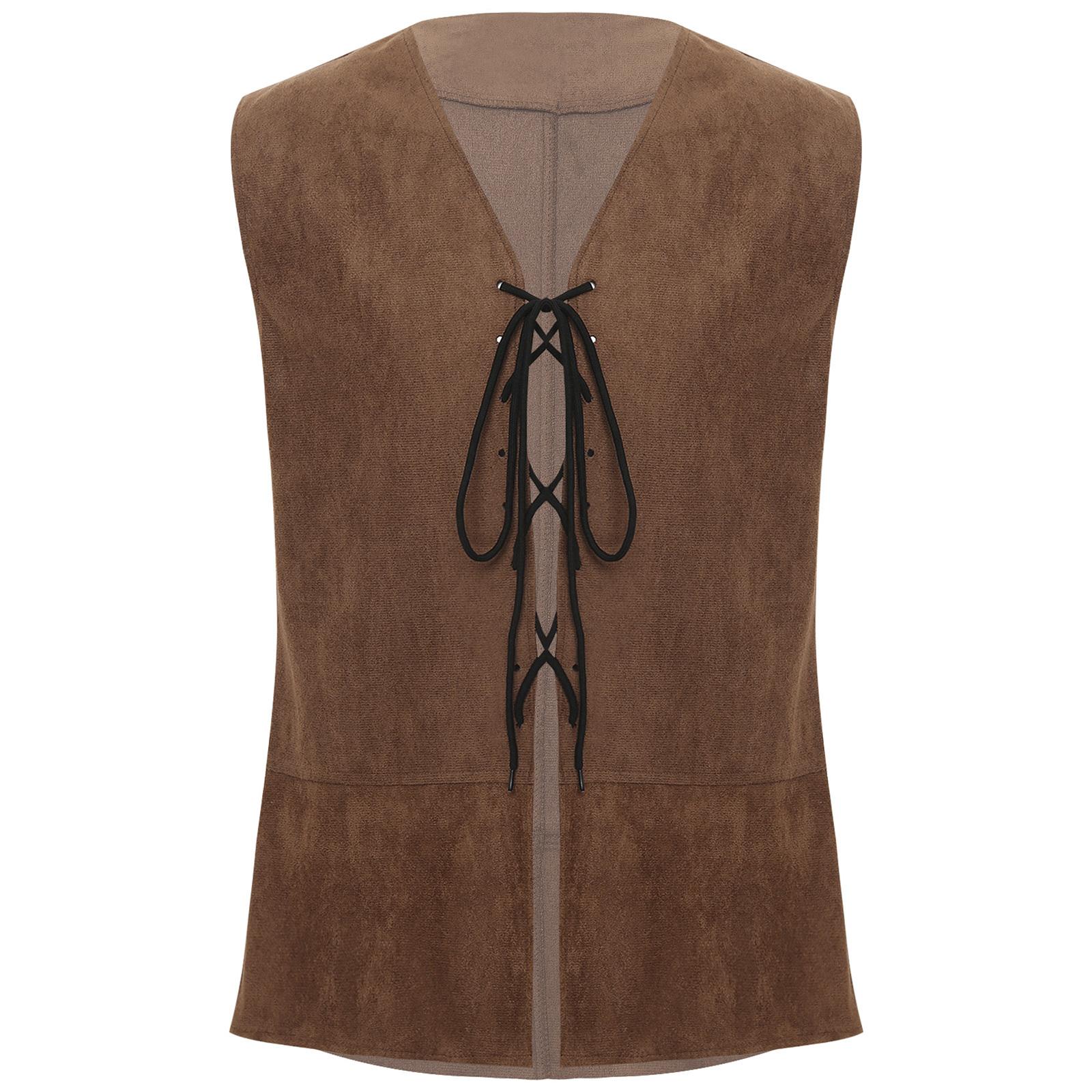 Herren Piraten Cowboy Weste Schnürung vorne Einfarbig Weste Mittelalterliches Cosplay Halloween Kostüm S kaffeebraun