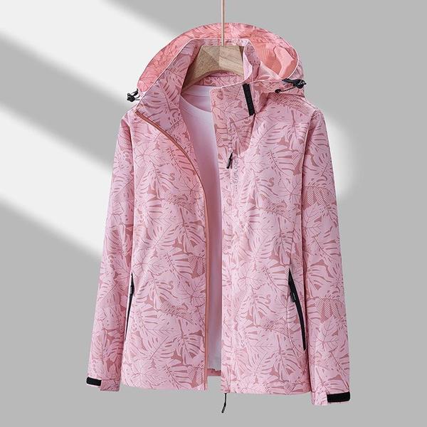 Jacken für Damen, Herbst und Winter, Übergröße, lässig, wasserdicht, dünn, leicht, Kapuzenmantel, Reißverschluss, Windjacke M rosa