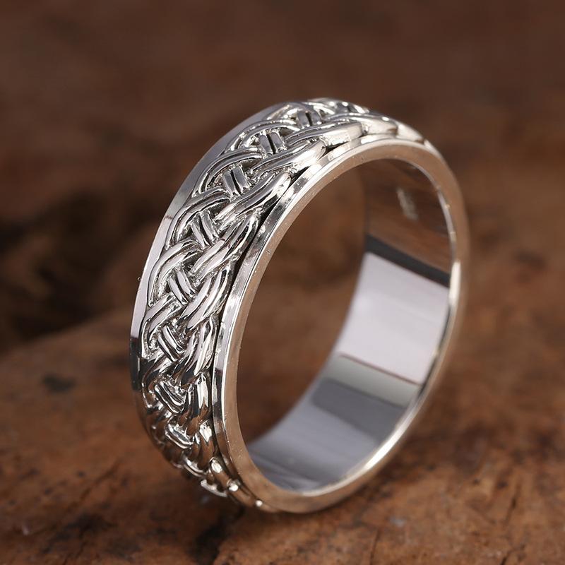 Echt S925 Sterling Silber Vintage Rotierenden Weben Ring Männer Frauen Reinem Silber Ringe Edlen Schmuck Urlaub Geschenke 11.5