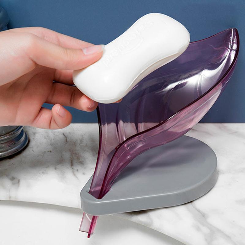 Mode Mode Badezimmer Home Living Lagerregal Seife Bar Schwamm Abtropfschale Aufbewahrungsbox Küche Seifenhalter Toilette Blattform Seifenkiste violett