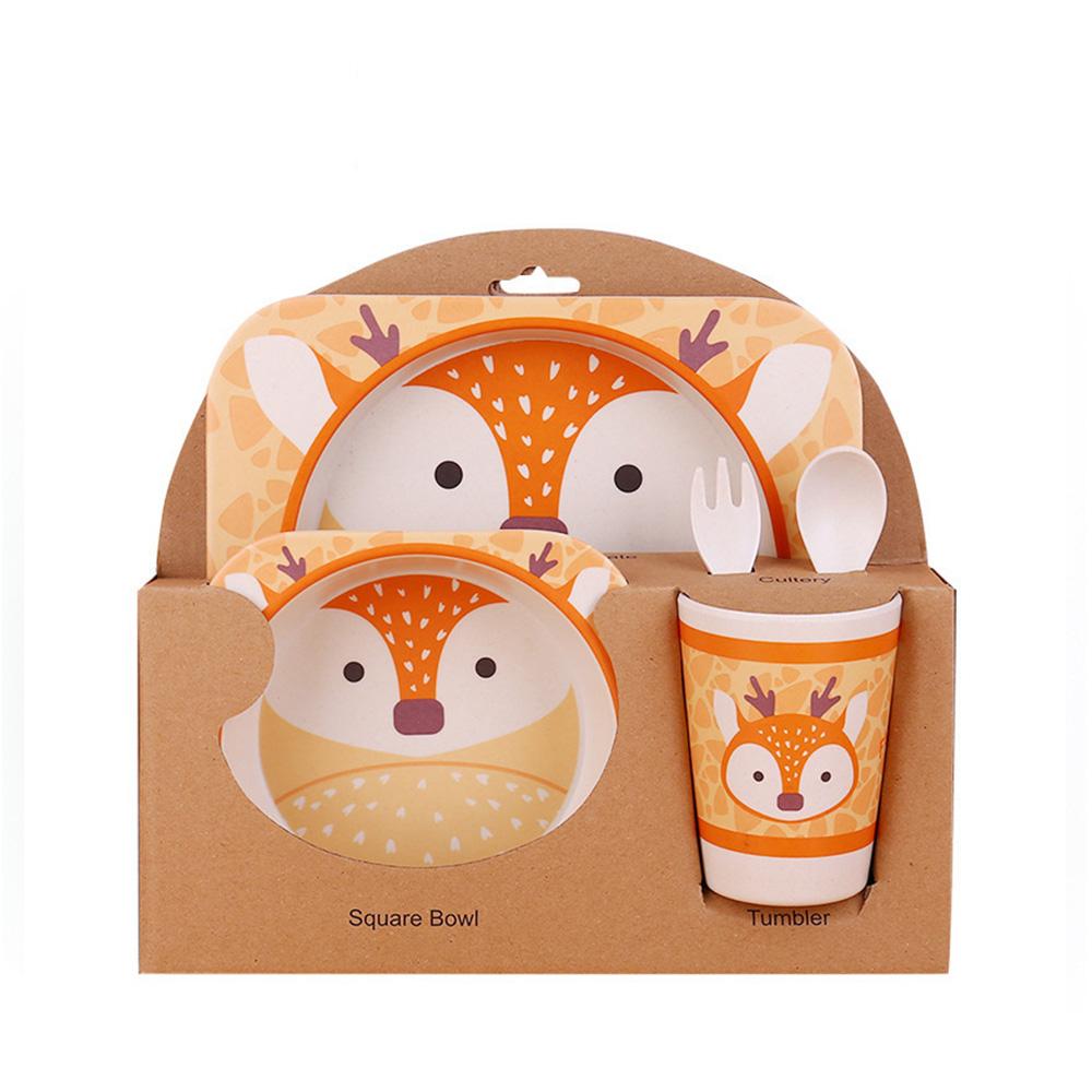Kinder Geschirr Set Baby Fütterung Schüssel Bambus Geschirr Bambus Faser Gabel Tasse Schüssel Löffel Platte Tier Cartoon Baby Platte