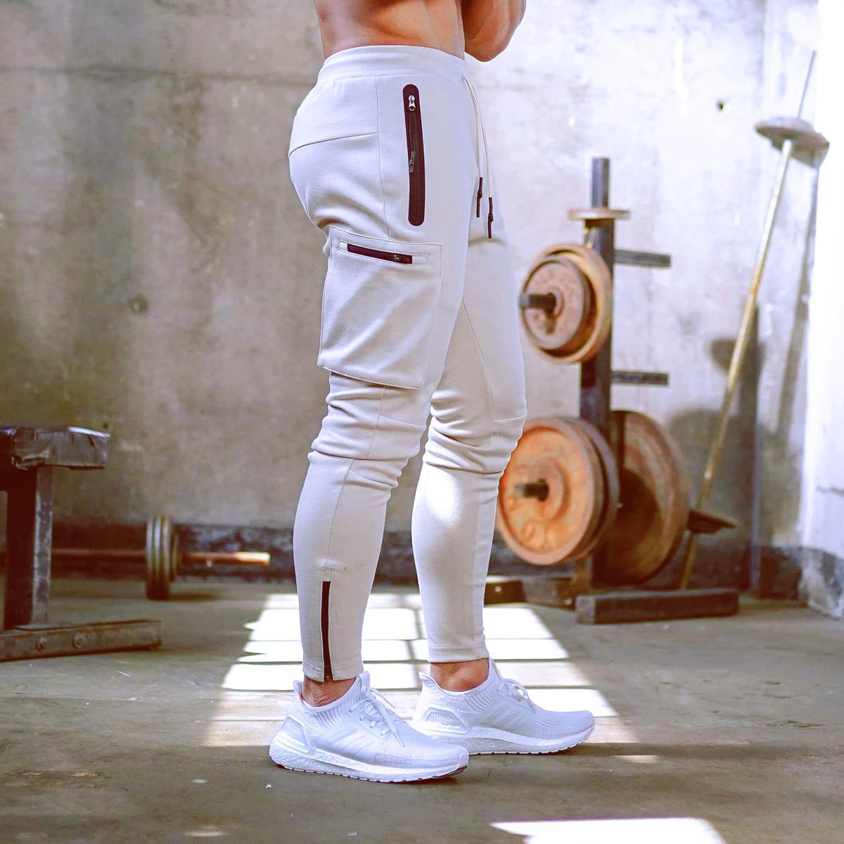 Jogger Männer Jogginghose Running Training Hose Männer Fitness Sportswear Männlichen Fitness-Studio Cargo Hosen Workout Dünne Hose S weiß