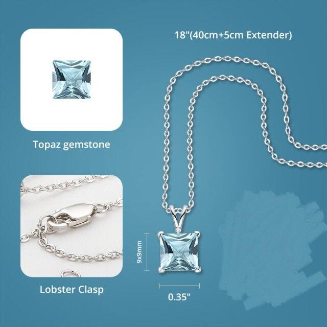 Natürlicher Himmelblauer Topas Anhänger 925 Sterlingsilber Halskette Für Damen 9 *9mm Damen Anhänger Halskette Mädchen Geburtstagsgeschenk Großhandel white