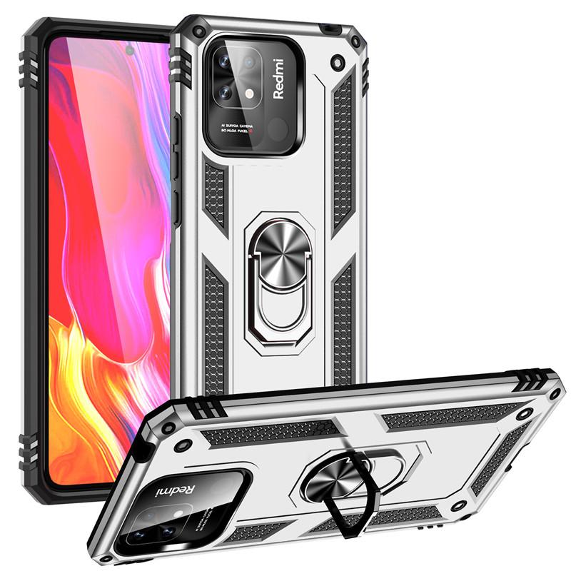 Fall Für Xiaomi Redmi 10C Luxus Auto Halter Ring Stoßfest Rüstung Telefon Fall Für Redmi 10A 10C 10 AC redmi10A redmi10c Militär Grade Stoßstangen Abdeckung Redmi 10C silber