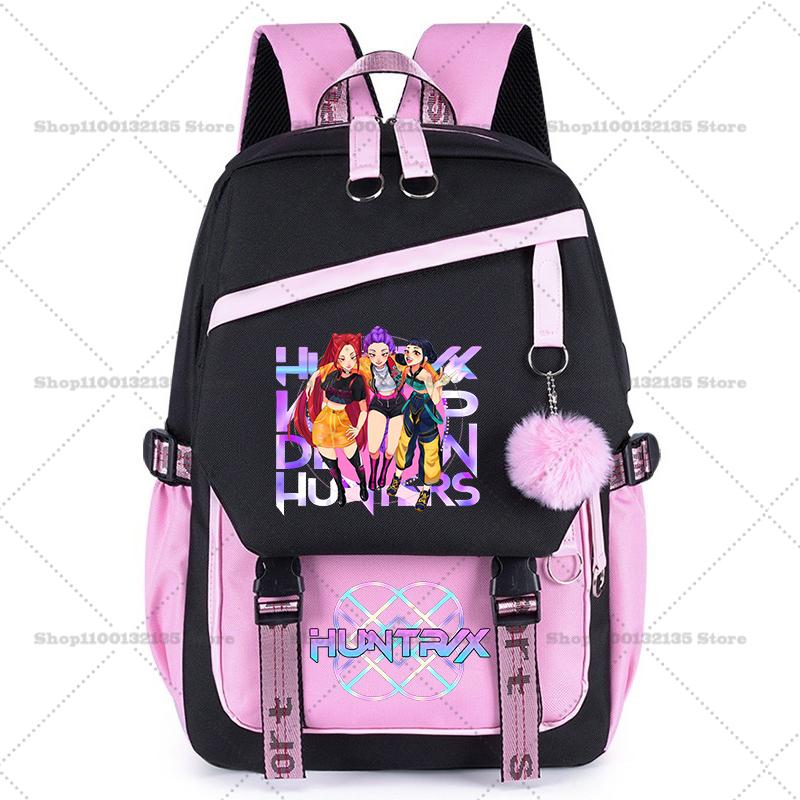 Kpop Dämonenjäger Rucksack für Junge Mädchen Schülerin Teenager Schultaschen Damen Herren Rucksack Kawaii Reise Rucksack Mochila Hohe Qualität Geschenk pink