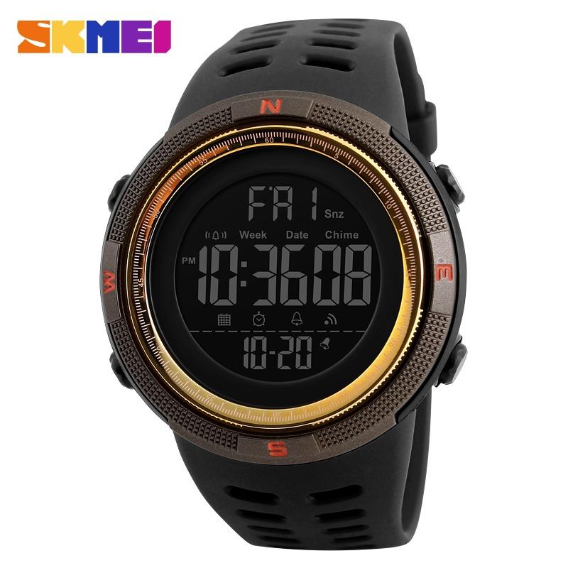 Neue SKMEI Herren-Sportuhren, digitale wasserdichte Uhr, Countdown-Alarm, Chrono-Armbanduhren 1251 gold