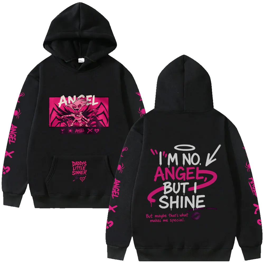 Angel Dust Hoodie Hazbin Hotel Harajuku Anime Pullover Demoncore Unisex Streetwear Niedlich Edgy Imp Geschenk für Fan Streetwear Kleidung S schwarz