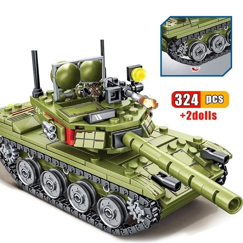 324PCS Military Tank Kampfpanzer Serie Waffe Ww2 Bausteine ​​85 Tank Armee Stadt Erleuchten Ziegel Spielzeug Für Kinder junge