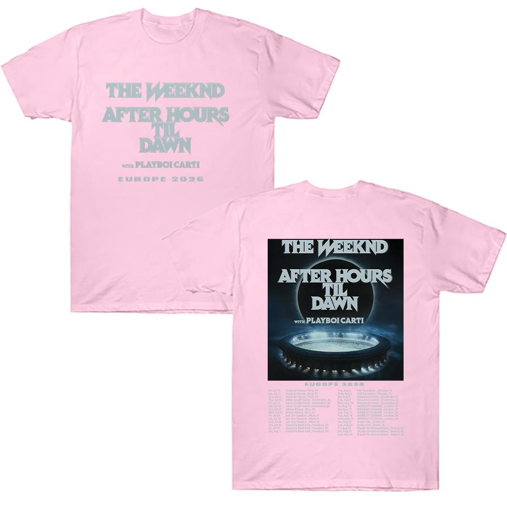 TheWeeknd After Hours Til Dawn Europa 2026 T-Shirts Grafik T-Shirts Damen Herren Hip Hop T-Shirt Trendiger Stil Kleidung Baumwoll-T-Shirts S rosa