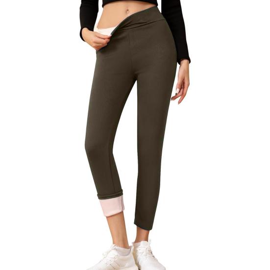 Winter-Leggings mit Fleece-Futter für Damen, Thermo-Strumpfhose, einfarbig, extra dick, mit Fleece-Futter M kaffeebraun