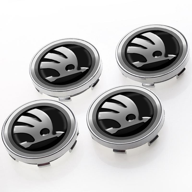 4 Stück 60MM Auto Radmitte Nabenkappe Autozubehör Für Skoda Octavia Superb Rapid Kodiaq Karoq Fabia Kamiq Roomster Citigo schwarz