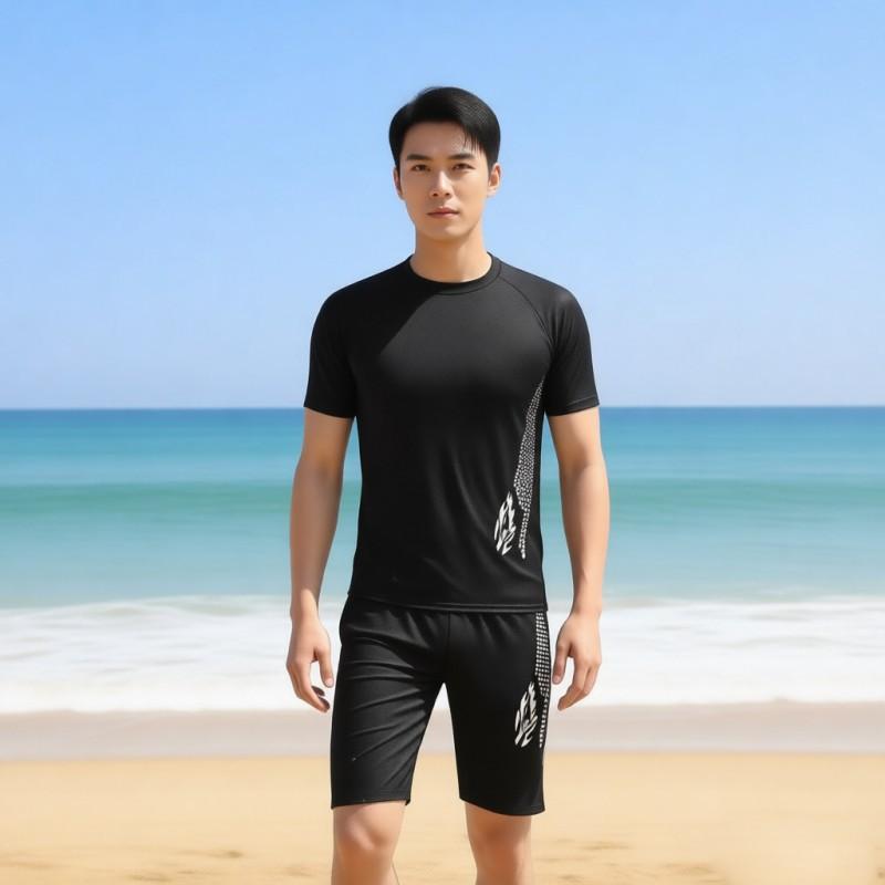Badeanzug Konservativ Herrenanzug Erwachsener Fünf-Punkt SPORT Badehose Eng Kurzärmelig Sonnenschutz Heiß XL