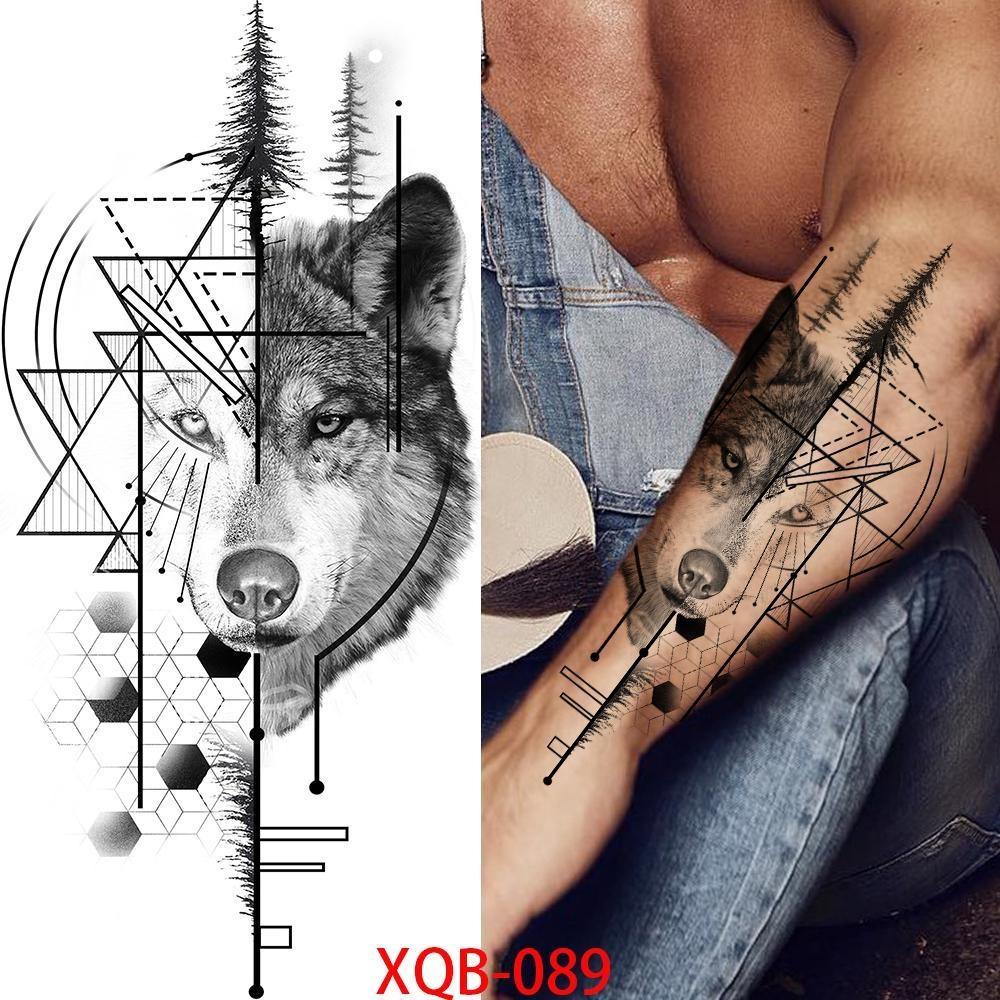 1 STÜCK 210*114 MM Katze Geometrie Schwarz Temporäre Tattoos Für Männer Frauen Schwarzwald Schädel Tiger Wolf Tattoo Aufkleber Böse Teufel Arm Tattoo XQB-089