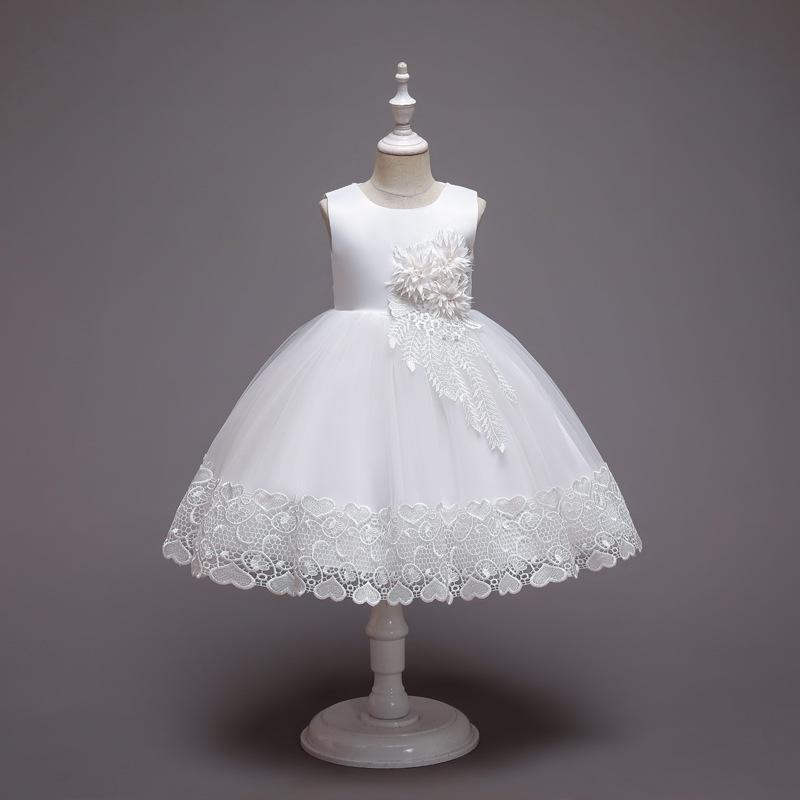 Kinder-Hochzeitskleid, formelles Kleid, Applikationen, Spitze, Prinzessin, Party, Abschlussball, Quasten 120cm weiß