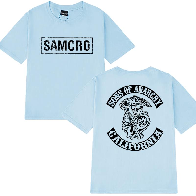 2025 Hip Hop Vintage T-Shirt Herren Damen Sons of Anarchy SAMCRO Beidseitiger Druck Kurzarm T-Shirts Unisex 100% Baumwolle Oberteile S